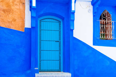 Traditional moroccan door in blue town Chefchaouen, Morocco