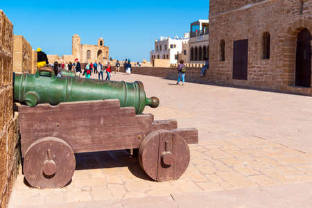 Essaouira, Morocco - November  17, 2019: Portuguese cannons at the protective ramparts wall Skala du Port. With selective focusのeditorial素材
