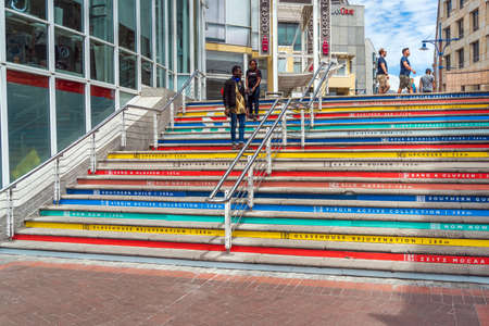 Cape Town, South Africa - January 29, 2020: Colorful steps in the city center
