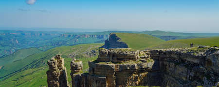 Beautiful Amazing Bermamyt Plateau. Caucasus Elbrus Region in Russia Summer Landscape with green...