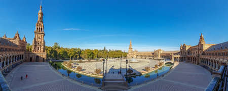 Panorama of Plaza de Espana in Seville, an architecture complex in Seville - Spain, Andalusiaのeditorial素材
