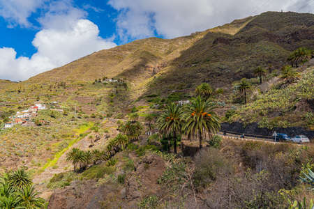 Mountain winding road leading to the village of Masca, Tenerife, Canary islands, Spainの写真素材