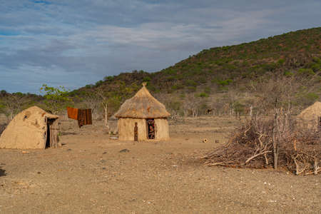 The tribe huts at the village of Himba at Korixasのeditorial素材