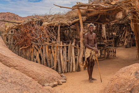 OKAUKUEJO, NAMIBIA - JANUARY 14, 2020: Okaukuejo resort with thatched roof houses and campsite in Etosha National Parkのeditorial素材