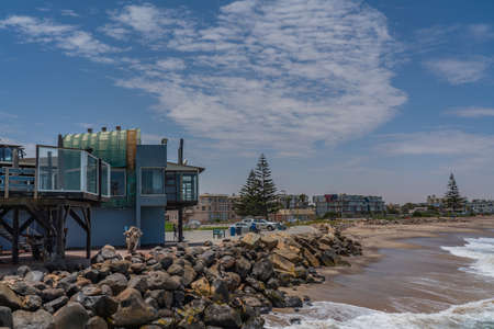 SWAKOPMUND, NAMIBIA - JAN 11, 2020: Local craft market in Swakopmund at the promenade. Local hand made toys and other African goodsのeditorial素材
