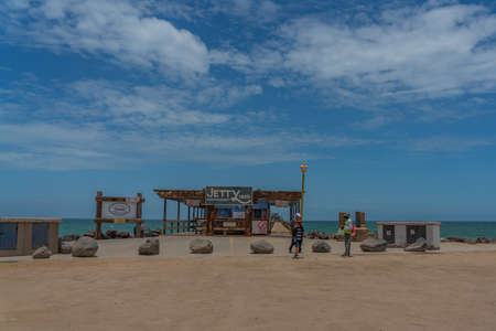 SWAKOPMUND, NAMIBIA - JAN 11, 2020: Local craft market in Swakopmund at the promenade. Local hand made toys and other African goodsのeditorial素材