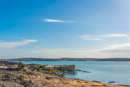 White Church from Town Aus, Namibia, background cloudy sky, Namib Naukluft Randの写真素材