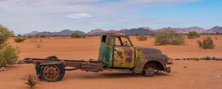 Car wreck in the Namib Naukluft National Park at Betta, Namibia, Africaの写真素材