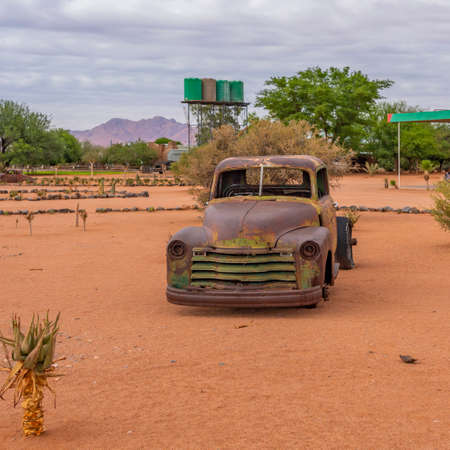 Car wreck in the Namib Naukluft National Park at Betta, Namibia, Africaの写真素材