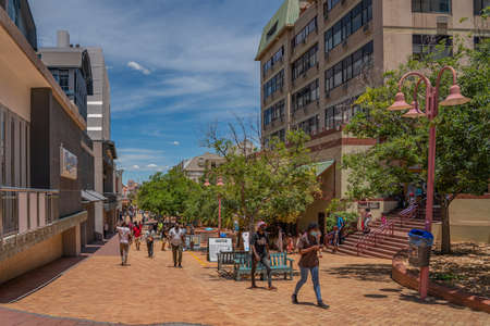 WINDHOEK, NAMIBIA - JAN 18, 2021: Windhoek downtown, view from the pedestrian zone with people walking alongのeditorial素材
