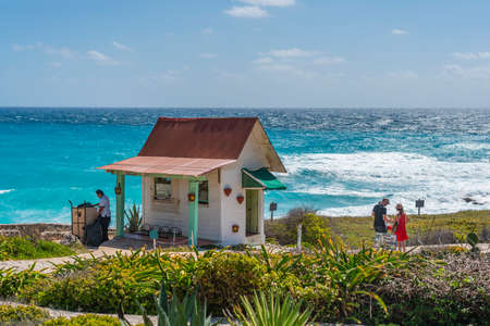 CANCUN, MEXIICO - MARCH 10.2021: The entrance at the Lighthouse in the south at the beautiful Caribbean coast in Isla Mujeres to a Maya ruin - Mexicoのeditorial素材