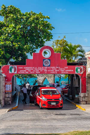 ISLA MUJERES, MEXICO -MARCH 12.2021: Taxi station beside the ferry terminal on Isla Mujeresのeditorial素材