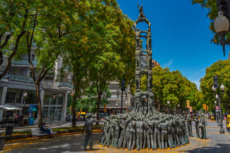 TARRAGONA, SPAIN - JUNE 23.2021: Monument als castellers, human tower built sculpture,のeditorial素材