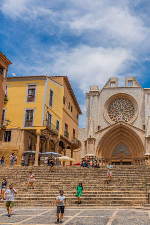 TARRAGONA, SPAIN - JUNE 23. 2021: Town view with the Cathedral in Tarragona, Cataloniaのeditorial素材