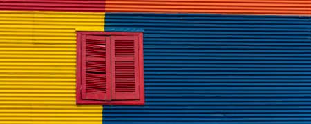 Caminito Street in La Boca, panorama with colorful buildings with one window in Buenos Airesの写真素材