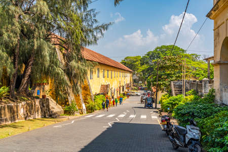 GALLE, SRI LANKA - DECEMBER 24.2021: Street view of the old colonial fort in Galle,