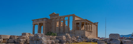 ATHENS, GREECE - MAY 21, 2022: Pandroseion, the sanctuary dedicated to Pandrosus on the Acropolis of Athens, panoramaのeditorial素材