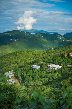 Aerial view of caribbean island city and portの写真素材
