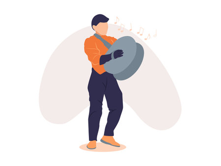 Man playing cymbal. Vector illustration in a flat styleのイラスト素材