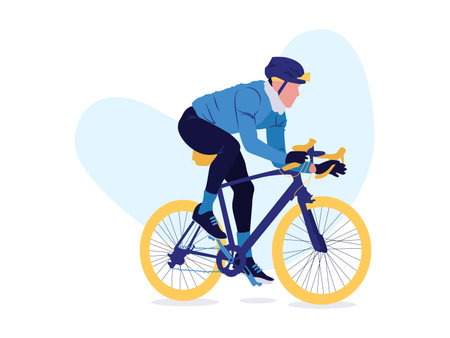 Cyclist man riding a bicycle. Vector illustration in flat styleのイラスト素材