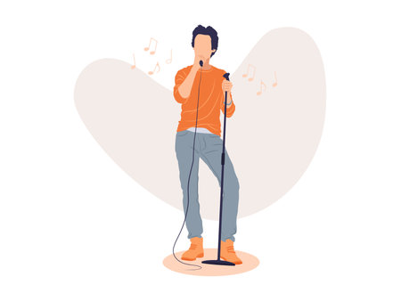 Man singing. Male singer with microphone. Flat vector illustrationのイラスト素材