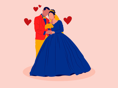 Wedding couple in love. Vector illustration in flat style.のイラスト素材