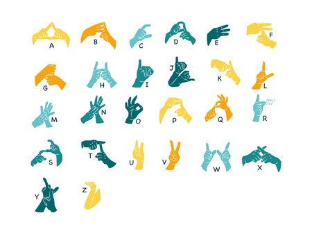 Set of Indonesian Sign Language Vector illustration in silhouette flat style.のイラスト素材