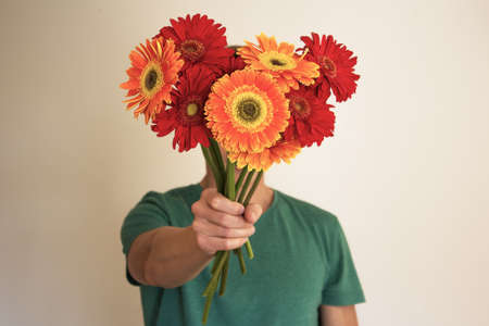 Man with flowersの写真素材