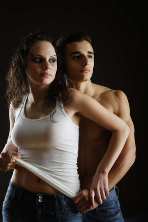 Flirting with each other while posing for the cameraの写真素材