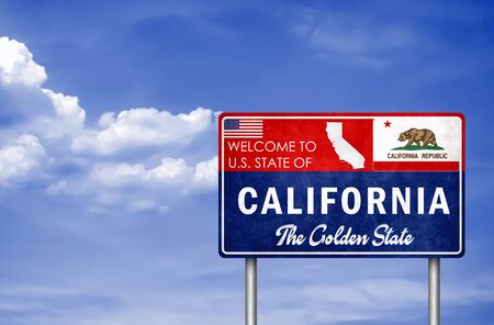 Welcome sign to the US State of California in Americaの写真素材