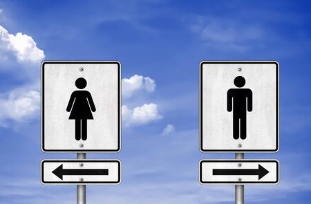 Equality between men and women on white signpostの写真素材