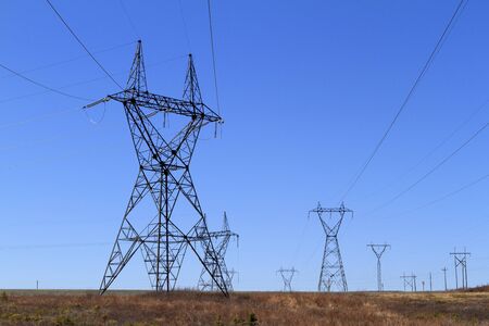 high voltage transmission line mast and cables