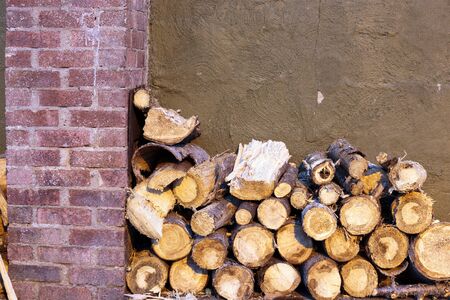 Wood and a chimney.の写真素材