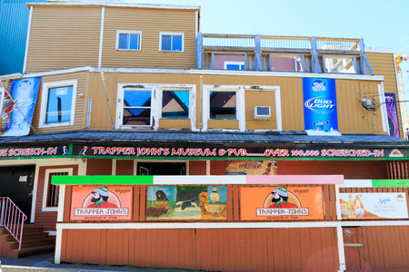 ST.JOHN'S, NEWFOUNDLAND AND LABRADOR, CANADA, JUNE 25, 2017: Trapper John's bar, in George street bar district, popular with visiting tourist , taken on June 25, 2017 in St. John's .のeditorial素材