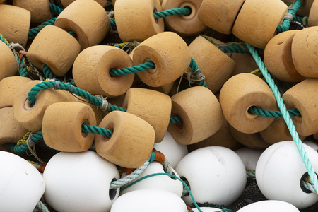 Fishing net floats or buoys used in the cod fishery in Newfoundland and Labrador, Canada.の写真素材