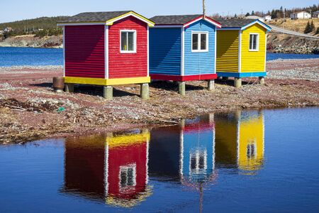Multicolored Newfoundland and Labrador fishing sheds. A must stop for tourist.の写真素材