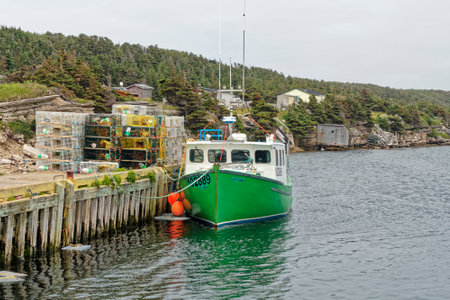 BLUE BEACH, NEWFOUNDLAND AND LABRADOR, CANADA - JULY 13, 2020.  Commercial Atlantic Canadian fish harvesters collecting Atlantic lobster, taken on July 13, 2020 at Blue Beach.のeditorial素材