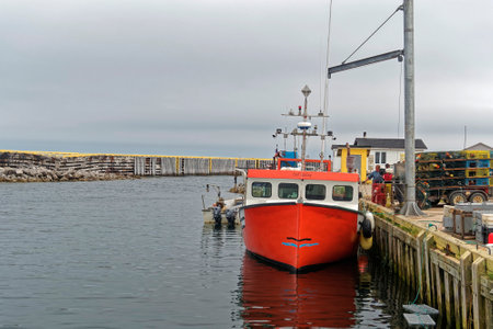 BLUE BEACH, NEWFOUNDLAND AND LABRADOR, CANADA - JULY 13, 2020.  Commercial Atlantic Canadian fish harvesters collecting Atlantic lobster, taken on July 13, 2020 at Blue Beach.のeditorial素材