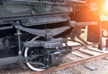 Old steam train wheelの写真素材