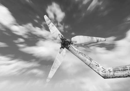 Blades of an old helicopter against blue skyの写真素材