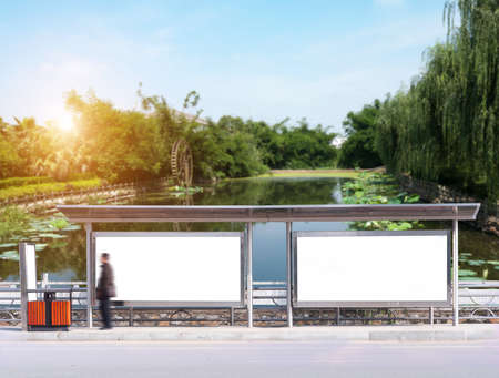 Bus stop billboard on stageの写真素材