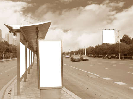 Bus stop billboard on stageの写真素材