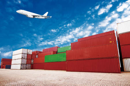 industrial port with containersの写真素材