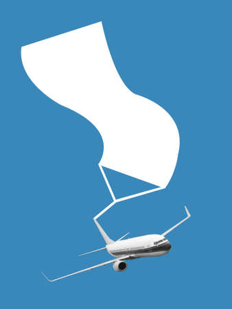An airplane flying through the sky pulling a blank white banner to add your own message.の写真素材