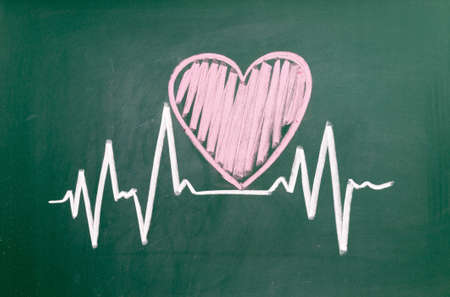 Heartbeat character and design, love heart on a chalkboardの写真素材