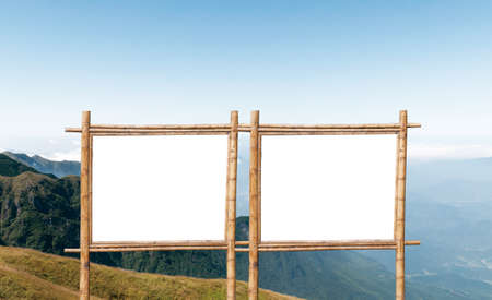 Blank Bamboo Billboard Over Blue Skyの写真素材