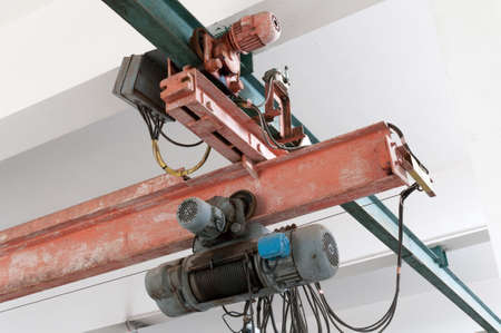 Industrial crane hook in a building
