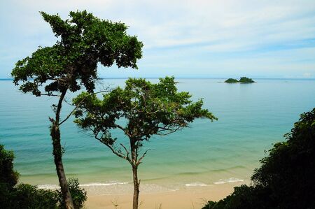 The tropical trees and islands in the beautiful lagoonの写真素材
