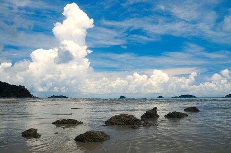 The chain of rocks on the tropical lagoon の写真素材