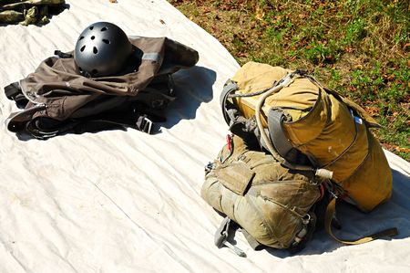 Carpet with prepared parachute bagの写真素材
